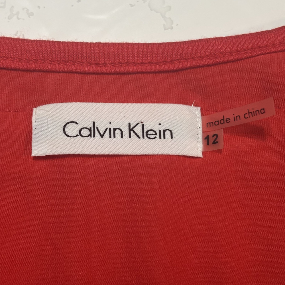 Calvin Klein Red Tiered T-Shirt Dress 12 Sleeveless Stretch Desk to Dinner - Picture 6 of 13